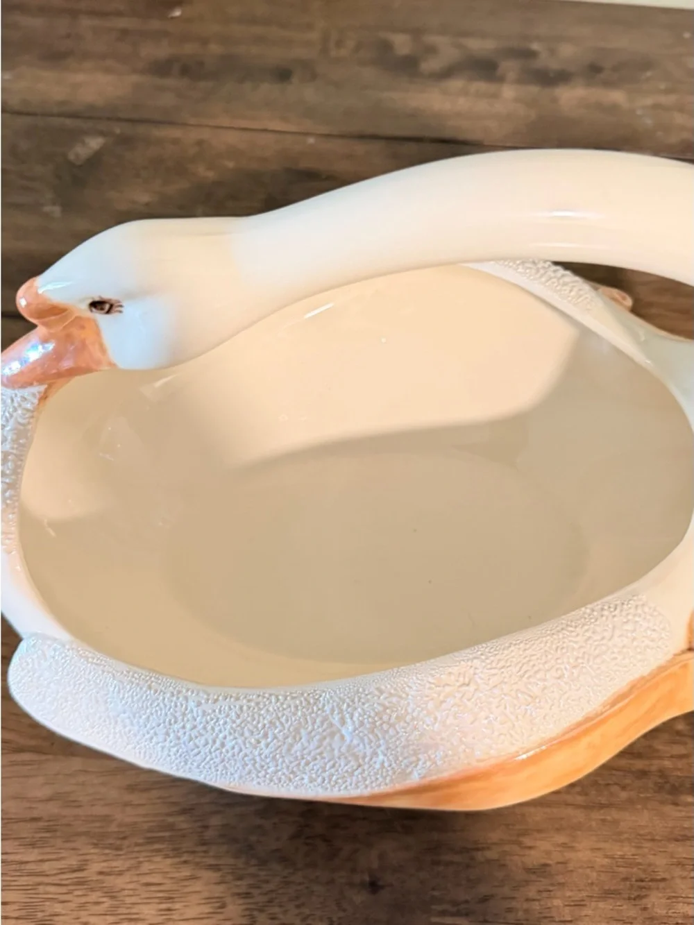 vintage Ceramic Swan Basket - planter  Cream and Peach Decorative Bowl
